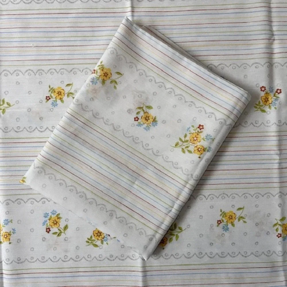 Vintage Thomaston New Era‎ Queen Flat sheet with 2 pillowcases striped floral